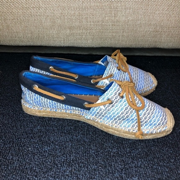 Sperry Top-Sider Katama Blue & Black Fish Print Espadrille Slides Size 6 - Picture 1 of 8